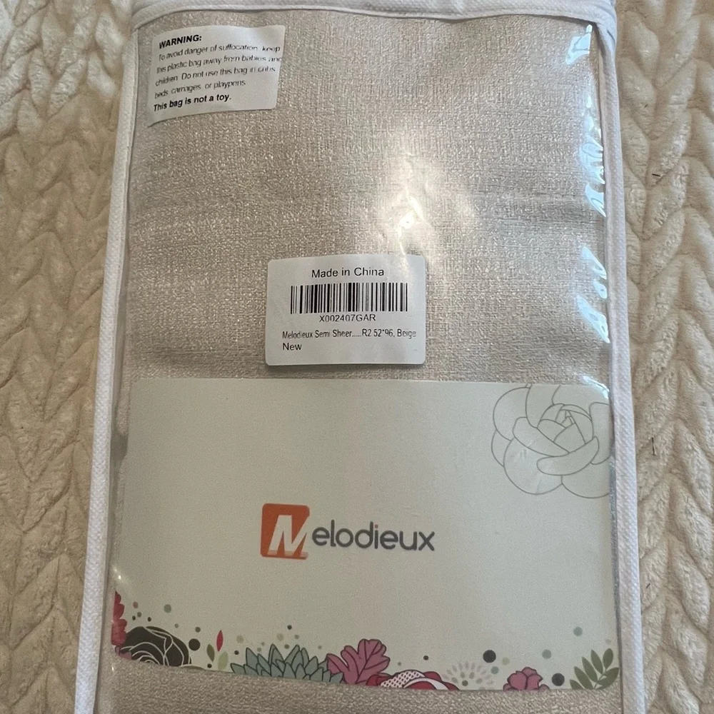 Melodieux Semi-Sheer Curtain Pair — 52x96 Beige NEW (Set of 2 Panels)